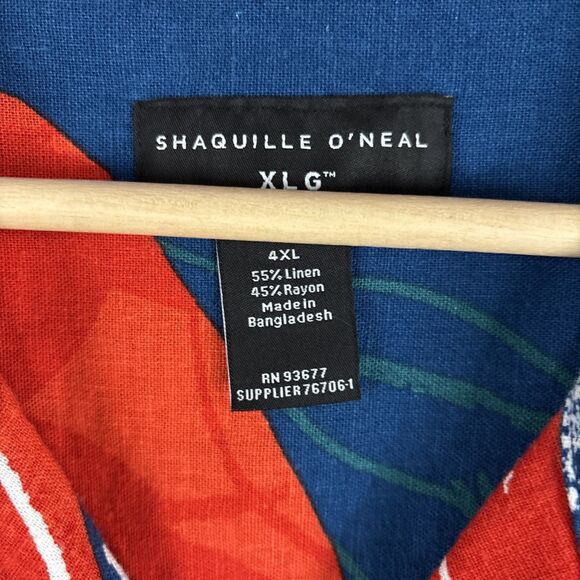 Men's Shaquille O'neal XLG Linen Blend Blue Hawaiian Floral Shirt Size 4XL NWT - Picture 2 of 5